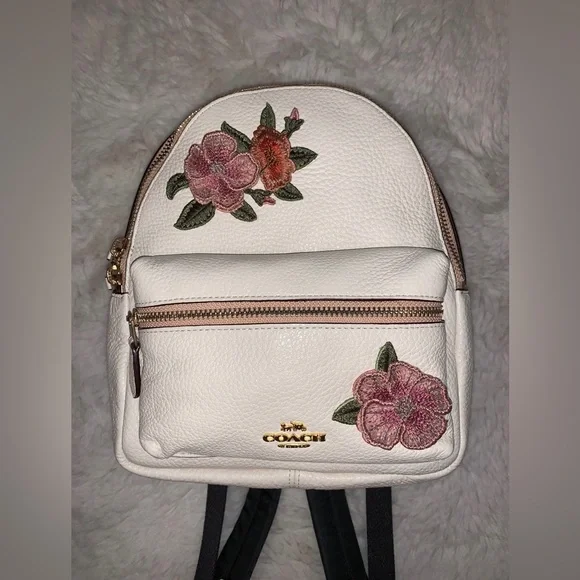 Coach | Bags | Coach Embroidered Rose Mini Backpack In White  display picture 2